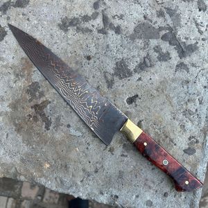 HTTC STORE Industrial Grade Damascus Copper Steel Utility Knife-Premium Slicing & Precision for Ham Brisket Bread Resin Handle - Product Image 1