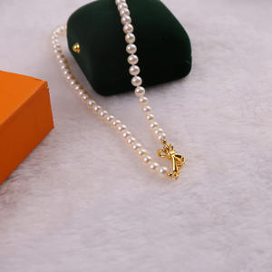 Lao Zhang Elegant 5-6mm Freshwater <b>Pearl</b> <b>Necklace</b> Double Wear with <b>Gold</b> Injection Simple Accessories - Product Image 2