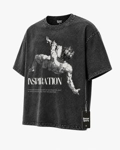 เสื้อยืดโอเวอร์ไซส์สีเทาพิมพ์ลายสำหรับผู้ชาย แบรนด์ Beazer Sports แขนสั้น คอกลม ผ้าฝ้ายลำลอง ลายกราฟิก ล้างสีแบบ Acid Wash - Product Image 6
