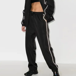 Women's Black Loose Fit <b>Track</b> <b>Pants</b> Full Length Solid Color Drawstring Waist Side Pockets Casual Spring Wear 100% Polyester - Product Image 2