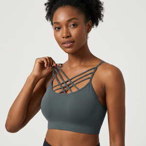 Soutien-gorge de sport à maintien élevé pour femme, dos croisé, couleur unie, pour yoga et entraînement, gris - Product Image 5