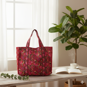 Sac fourre-tout matelassé réversible pour femme, double imprimé floral, écologique, fait main, multi-usages, pour le shopping, le quotidien, les voyages, fermeture éclair - Product Image 5