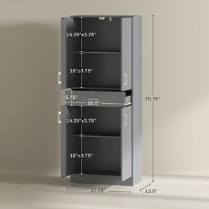 71\" Modern Freestanding Tall <b>Kitchen</b> <b>Pantry</b> in Gray Oak Wood with MDF Panel Adjustable Shelf and Drawer <b>Kitchen</b> Cabinet - Product Image 3