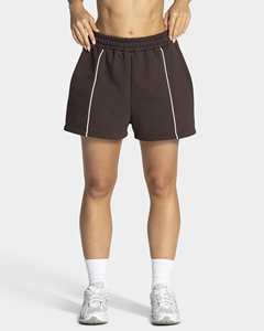 Shorts Bermuda Femme Marron Uni avec Doublure Contrastante, Taille Élastique, Tissu Doux et Respirant, Grande Taille, Haute Qualité, OEM - Product Image 1