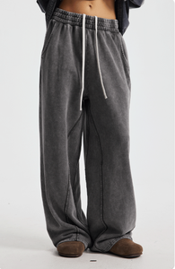 ZRROPS INDUSTRY Faded Urban Wide Striped <b>Thick</b> Mid Waist Relaxed Vintage Lifestyle Jogger Pants Eco-Friendly Cotton <b>Leggings</b> - Product Image 6