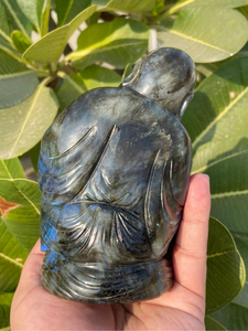 Statue de Bouddha rieur sculptée à la main en labradorite, pierre précieuse naturelle à reflets bleus, Feng Shui, méditation, décoration intérieure, vente en gros - Product Image 5