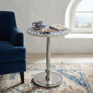 Mesa Auxiliar Redonda Moderna de Aluminio con Base Negra y Diseño de Mosaico Hecha a Mano para Sala de Estar, Uso en Interiores - Product Image 4