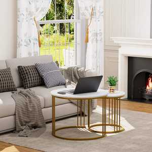 Mesa de Centro Redonda con Superficie de Madera y Estructura Metálica, Mesa Auxiliar para Sala de Estar, Muebles para el Hogar, Decoración Moderna para Interiores - Product Image 2