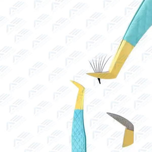Gold with Turquoise Finish Fiber Tip Grafted Lash Tweezers Volume & Classic Wholesale Stainless Steel Eyelash Extension Tweezers - Product Image 5