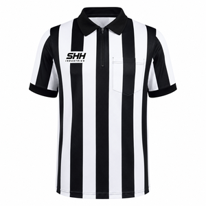 Ensembles de maillots d'arbitre pour hommes, noir et blanc, imprimés, à col, demi-zip, poche poitrine, manches courtes, pour basketball professionnel - Product Image 1