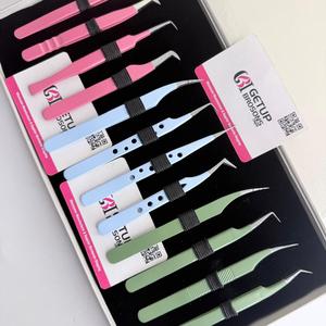 GETUP BROSONS IMPEX GBI-EET-41024 Ensemble de pinces à épiler de précision en acier inoxydable, pointes lisses, 10 mm, rose, bleu, vert, boîte - Product Image 5