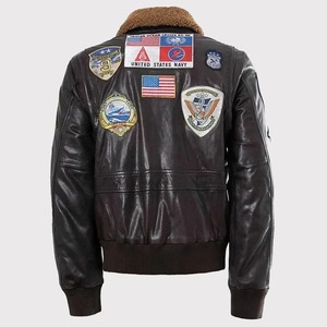 Réplique de veste en cuir Maverick - Streetwear Top Gun avec garniture en fourrure, écologique et coupe-vent - Product Image 5