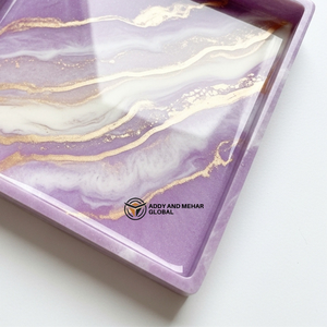 Plateau de rangement carré décoratif en résine marbrée violette élégante, personnalisé, artisanat en résine de qualité supérieure pour mariage, vente en gros - Product Image 3