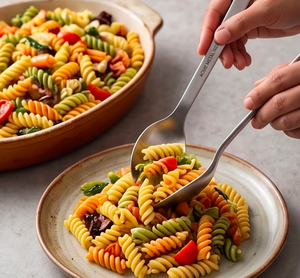 Juego de servidores de ensalada nórdicos de acero inoxidable con acabado satinado, resistente al deslustre, perfecto para el hogar, restaurantes y cafeterías. - Product Image 6