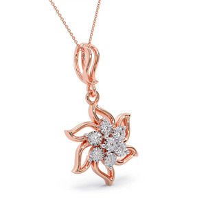 Starburst Floral Cluster Diamond <b>Gold</b> Chain <b>Pendant</b> <b>Necklace</b> - Product Image 2