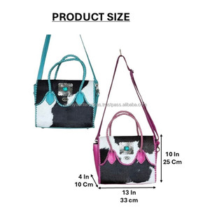 Bolso Tote de Cuero Genuino Hecho a Mano con Pelo de Vaca, Nuevo Bolso Casual de Cuero Genuino con Concho Turquesa para Mujer - Product Image 2