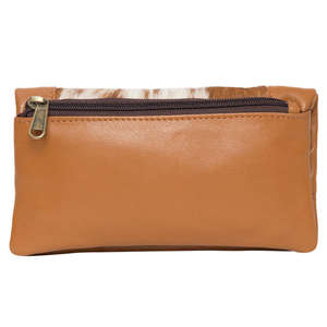 Bolso de Mano para Mujer, Piel Vacuna Genuina, Suave, Plegable, Color Bronceado y Blanco, con Cierre de Cremallera, Botón y Adornos de Borlas, Logotipo Personalizable - Product Image 2