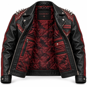 Custom <b>Men</b> Studded Leather Biker Jacket Spiked Graphic Printed Gothic <b>Punk</b> Motorcycle Outerwear Vintage Real Cowhide Coat OEM - Product Image 5
