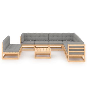 Set da salotto in legno massello di pino 10 pezzi con cuscini mobili da esterno di prima qualità - Product Image 2