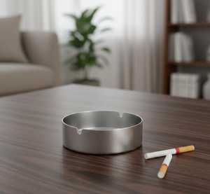 Cendrier de bureau rond en bois avec insert en laiton, design minimaliste pour usage domestique - Product Image 3