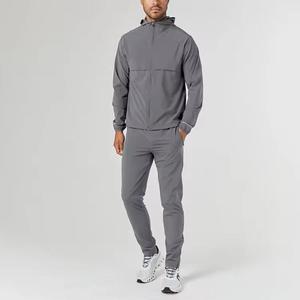 Ensemble de survêtement gris à capuche zippé pour homme, veste à manches longues et pantalon long, tenue de jogging sportive - Product Image 1