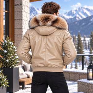 Chaqueta de Cuero para Hombre con Capucha de Piel de Zorro, Giacca Pelle Uomo |   Chaqueta de Cuero |   Chaqueta de Cuero para Hombre |   Chaqueta de cuero para hombre - Product Image 4