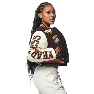 Chaqueta Bomber Varsity Corta para Mujer, Acabado Satinado, Ligera, Estilo Urbano, Chaqueta Letterman para Líneas de Ropa - Product Image 4