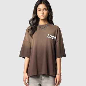 เสื้อยืดผู้ชายสีน้ำตาลทรงโอเวอร์ไซส์ ผ้าฝ้าย แขนสั้น คอกลม สไตล์ลำลอง พิมพ์ลายตัวอักษรโลโก้ ทรงปกติ ระบายอากาศได้ดี - Product Image 4