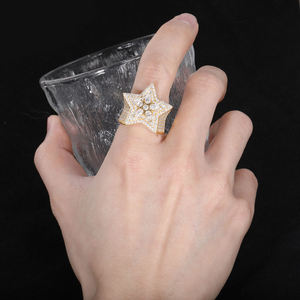 แหวนเพชรรูปดาวทองคำแท้ 18K สำหรับผู้ชาย เพชรทรงลูกแพร์สี D ของแท้ เครื่องประดับหรูหราสำหรับงานปาร์ตี้ - Product Image 1