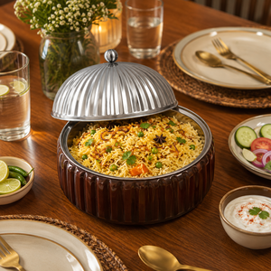 Casserole isotherme à double paroi en acier inoxydable de qualité supérieure avec base en bois nervuré, bol de service de qualité alimentaire pour la maison - Product Image 4