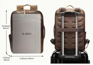 Leather <b>Backpack</b> Dark <b>Brown</b> Vintage Style Multi Pocket Design Men Women Daily Use Travel Bag waterproof style leather <b>backpack</b> - Product Image 4
