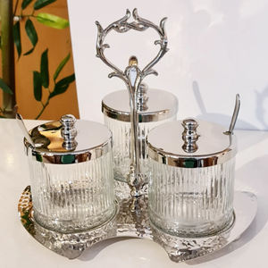 Frascos de Almacenamiento de Vidrio y Metal de Tamaño Mediano de Primera Calidad para Venta al por Mayor, Recipientes Metálicos Decorativos para Cocina - Product Image 1