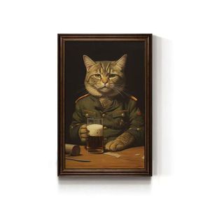 Vintage Beer Bar Animal <span class=keywords><strong>Wall</strong></span> Art Canvas, antropomórfico Dog Cat Pintura a óleo para presente ou decoração do quarto - Product Image 3