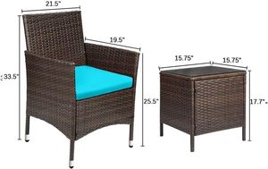 Ensemble de mobilier d'extérieur en rotin tressé 3 pièces pour terrasse et porche, comprenant des chaises de bistrot et une table basse - Product Image 6