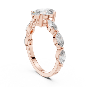 Bague de fiançailles Art Déco Vinson Project en moissanite ovale avec pierres latérales taille marquise, en acier inoxydable plaqué or 14K - Bague GRA - Product Image 3