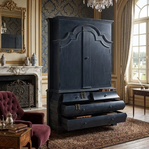 Antique Clasio Cabinet Premium Eco-Friendly Durable Solid Teak Wood Bombe Armoire Curved Drawers for Luxury Master Bedroom Decor - Product Image 3