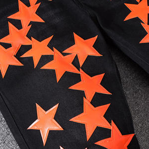 Jeans Negros con Estampado de Estrellas para Hombre, Corte Recto, Cintura Media, 100% Algodón, Estilo Urbano, Ropa de Otoño - Product Image 3