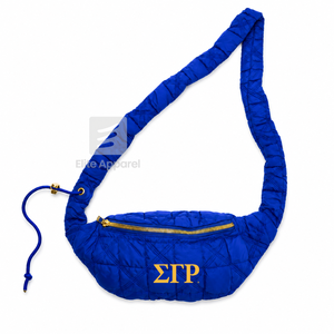 Sac banane personnalisé Sigma Gamma Rho Sorority bleu et or, style décontracté, logo brodé et fermeture éclair, pour femme, vêtements grecs - Product Image 1
