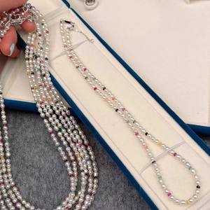 Collier polyvalent en perles d'eau douce de 3-4 mm, luxe simple avec cristaux colorés, accessoires doux, cool et ludiques - Product Image 2