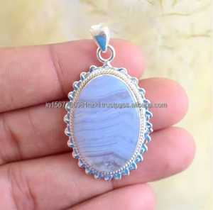 Pendentif calcédoine bleue pendentif agate dentelle bleue bijoux en agate collier de pierres précieuses quelque chose d'agate à bandes bleues bijoux cadeau pour elle - Product Image 4