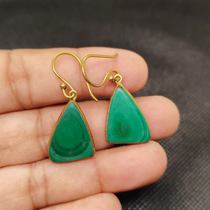 Gold Plated Brass Malachite Earrings Double Drop Green Stone Jewelry for Boho Chic Styles - Product Image 1