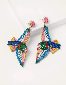 CRYSTAL CRAFT <b>Birds</b> Vibrant Artistic Classic Charm Glass Beaded Embroidered Handmade Long Dangle Earrings Women Daily Fashion - Product Image 1