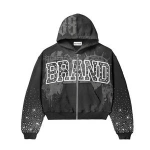 Sudadera con capucha estilo holgado, efecto descolorido por el sol, conjunto de color sólido con impresión de tu marca privada, chándal de 2 piezas unisex - Product Image 2