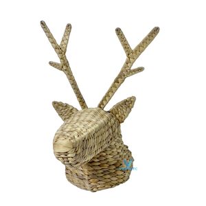 Décoration murale en fibres naturelles en forme de tête de cerf ou de cheval, tressée à la main en jonc de mer, style bohème safari rustique pour la maison - Product Image 5