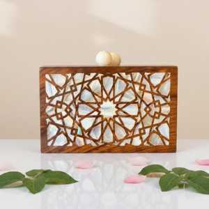 Bolso de mano de madera hecho a mano con incrustaciones de nácar, diseño geométrico, recuerdo de boda, regalo, bolso de noche, bolso de lujo para mujer, bolso de moda. - Product Image 1