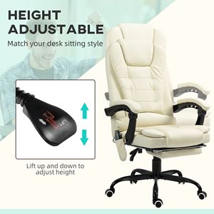 Sedia da Ufficio Contemporanea Bianco Crema a 7 Punti di Supporto, Schienale Alto con Supporto Lombare, Poggiapiedi e Funzione Massaggio per Casa e Ufficio - Product Image 6