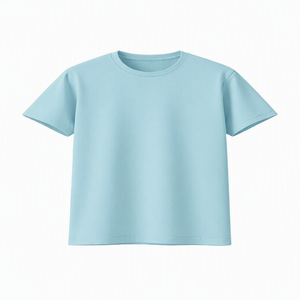 T-shirt pour homme bleu clair à col rond et manches courtes, coupe ample, couleur unie, tricoté, style streetwear décontracté, 100% polyester, personnalisable - Product Image 5
