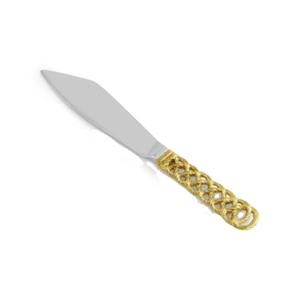 Cuchillo de corte de pastel de Metal de patrón de alta demanda con anillos adjuntos cuchillo de corte de postre con mango dorado para fiesta de cumpleaños de boda - Product Image 1