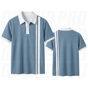 Camisa Polo Clásica para Hombre, con Bloques de Color Blanco y Azul, Logotipo de Caballo a Rayas, con Botones, Ropa Deportiva Casual de Verano, Manga Corta, para Golf - Product Image 1