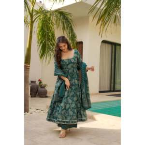 Ensemble de costume Anarkali de créateur pour les fêtes, taille XS, avec imprimé numérique - Product Image 2